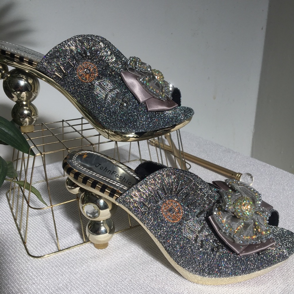 John Fashion Sparkled Heel Slippers